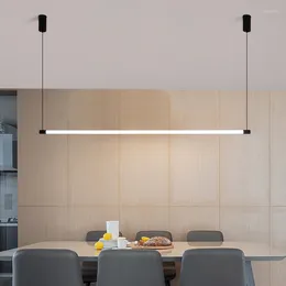 Pendelleuchten Moderne schwarze weiße lange Lampe Einfache LED-Büro-Kronleuchter Innensalon Esstisch El Kitchen Island Droplight