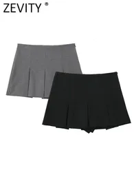 Женские шорты Zevity Женщины с высокой талией широкие плити дизайн стройной юбки женская сторона молнии кюлот.
