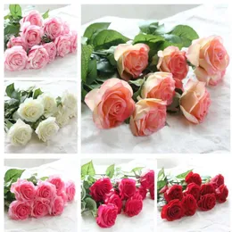 Decorative Flowers 10pcs/set Rose Artificial Wedding Bridal Bouquet Latex Real Touch Home Party