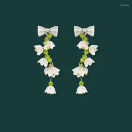 Серьги -гермеры корейская модная зеленая лилия из цветочной кисточки долины нежный лук сладкий маленький свежий дизайн