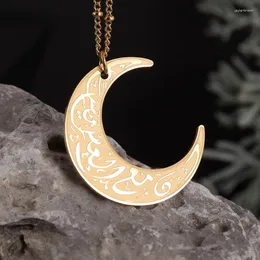 Pendant Necklaces Classic Islamic Religious Symbols Crescent Engraved Scriptures Stainless Steel Necklace For Men And Women Fine Jewelry