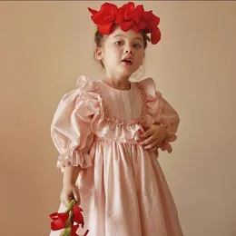 Taneczne dziecko dzieci kwiat dziewczyna różowy rękaw z prognozą sukienkę księżniczki vintage maluch dla dzieci hiszpańskie urodziny sukienki na przyjęcie weselne 231110