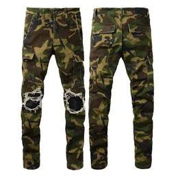 Herren Jeans Army Green Pants Man Washed Biker Hose Fashion Casual Mature Trendy Denim Pant Hip Hop Motorrad Camouflage Jean
