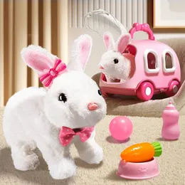 Plush Dolls Children Cute Rabbit Kids Electronic Pet With Sound Animal DIY Change Clothes Game Walking Moving Toys For 3 Years 231110