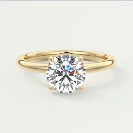 Cluster Rings 585 14k Yellow Gold Round Cut Real Moissanite Engagement Wedding Band Ring 2ct D Color 1.8mm Width Fine For Lady