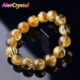 Charm Bracelets 1PC High Quality Rutilated Quartz Crystal Bracelet Quartz Round Bead Exquisite Ladies Jewelry Healing Stone Bracelet for Women 230403