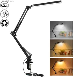Desk Lamps LED Lamp with Clamp 10W Swing Arm Eye-Caring Dimmable Light 10 Brightness Level 3 Lighting Modes Q231107