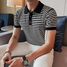 227 Ice Ummer Short Sleeves Polo Shirts/Male Slim Fit 스트라이프 캐주얼 고품질 셔츠 플러스 크기 S-4XL 슬리브 셔츠/남성 Caual Shirt PLU