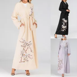 Casual klänningar kvinnor muslimska abaya lång klänning blommig tryckt vintage kaftan islamisk maxi mantel vestidos sukienki jurk 2023