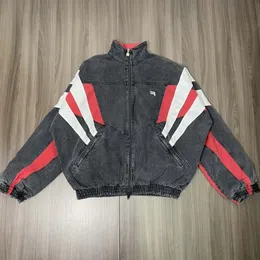 Mens Jaquetas Pré Venda 2 Semanas Navio Bens Coleção de Inverno Sporty B Track Denim Jaqueta Pesada Oversize Vintage Lavado Homens Negros 231102