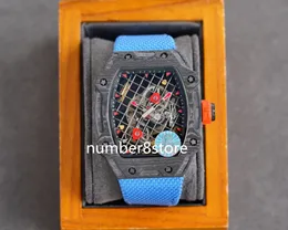 RM27-04 Tennis Mens Watch Carbon Carbon Tonneau Luxury Watch Automatic Mechanical Mechanical Crystal Designer Wristwatch Reserving Power Power Reserve 8 Colors