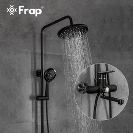 Badrumsduschuppsättningar Frap Black Faucet Rainfall Head Hand Sprayer System Set Bath Water Tap Mixer Torneira F2449