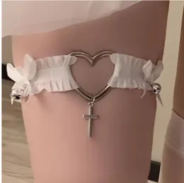 Andra modetillbehör Gotiska spetsstrumpebälte Hjärtat Bowknot Harajuku Leg Garters Elastic Choker Ring Strap JK Personality Nightclub 231102