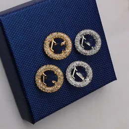 23SS NUEVO estilo Letras de marca de lujo Estudio de oído 18K Goldio 925 Mujeres geométricas de plata Circle Cristal Rhinestone Jewerlry