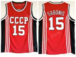 Arvydas Sabonis Jerseys 15 koszykówka CCCP Team Rosja Kolejki College Men Red Team Color All Sttitched Sports Najwyższa jakość