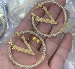 Hiphop Designed Hoop Exaggerated Big Round V letter Earings Banshee Medusa portrait Virtus Stud 18K gold plated Greece Meander women Jewelry Christmas Gift MER --0-8