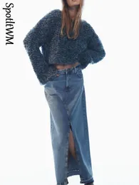 スカートデニムlong for women blue high waist女性ファッションフェードスリットマキエレガントな気質ボタン230403
