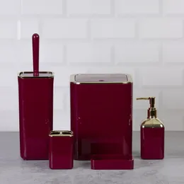 Set di accessori da bagno OceanLand Serie Gold Bagno quadrato Di 5 Pattumiera Scopino Portaspazzolino Dispenser di sapone liquido solido Duro