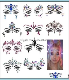 Nagelkonstdekorationer Salong Health Beauty Rhinestone Festival Face Jewels Sticker Fake Tattoo Stickers Body Glitter Tattoos GEMS FL7666575