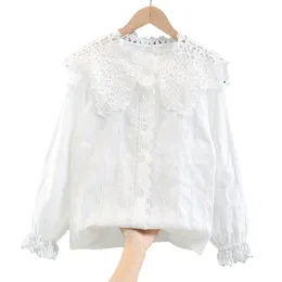 Kids Shirts Girls White Blouse Lace Floral Girls Shirt Spring Autumn Blouse For Girls Casual School Clothes Girls 6 8 10 12 14 230403