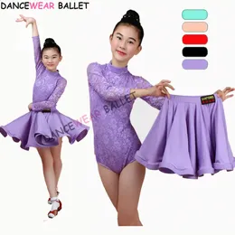 Dancewear meninas saia de dança latina salão salsa tango saias criança criança renda dança latina vestido dividido com collant e saia 231102