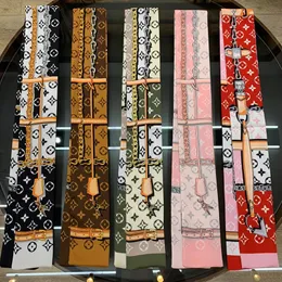 Moda trevo de quatro folhas lenço de tecido macio designer impressão cachecóis de seda bandana para womengirl presente alça longa saco lenços fita cabeça presentes