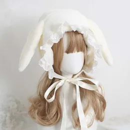 Słodki Loppy Eared Rabbit Lei Feng Cap Lace Lolita Earmuffs Joker Puszysty ciepłe zimowe czapki 230920