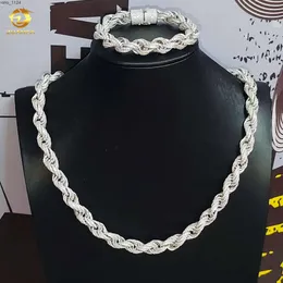 Zuanfa büyük boy moissanite halat zinciri moda gümüş mücevher 10mm vvs bilezik kolye erkek ve kadınlar için 9f1k
