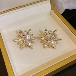 Studörhängen Koreansk lyxpiercing Clear Crystal Flower Earring för kvinnor Girls Wedding Party Jewelry Gifts Pendientes E1070