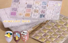 28 grids Jewelry box 3D Nail Art Decorations Gold Hollow Metal Frame Rivets pearl shell Shiny Charm Nails Manicure Accessories3093224