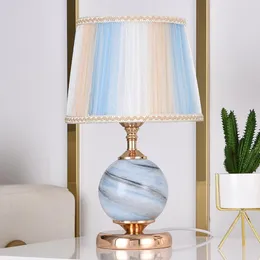 Bordslampor Modern Glass Planet Fabric Lampshade Desk Lamp Led Stand Lights For Bedroom Bedside Study Night Light Fixtures