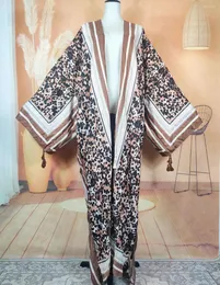 Ethnic Clothing Kuwait 2023 Fashion Boho Cotton Printed Summer Long Sleeve Duster Coat For Women Oversize African Designer Kaftan Kimonos