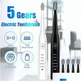Escova de dentes elétrica inteligente Powerf Trasonic Sonic USB Charge escovas de dentes recarregáveis laváveis escova de dentes branqueadora eletrônica 211 Otshl
