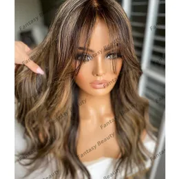 Natural Curtain Bangs Highlight Remy Human Hair 13x6 Lace Front Deep Part Wigs for Black Women Glueless 200Density Blonde Wigs