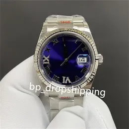 2023 새로운 고급 고품질 시계 사파이어 유리 36mm Dayjust Blue Dail 자동 기계적 스테인리스 스틸 스트랩 남성 여성 커플의 시계