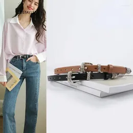 Belts Luxury Cow Leather Slim Belt Women Jean Strap Waistbands Metal Curving Buckle Cowskin Cinturones Para Hombre Ceinture Pour Femme
