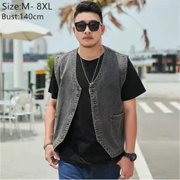 Gilet da uomo Gilet da motociclista Giacca senza maniche in denim maschile Coreano 6XL 7XL 8XL Gilet Plus Size Uomo Jeans da cowboy senza colletto Ceketler