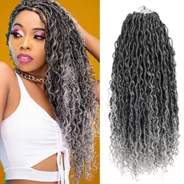 Kanekalon 18Inch River Locs Crochet Hair Grey Boho Bohemian Locs Crochet Braiding Hair Extensions Goddess Curly Faux Loc Braids