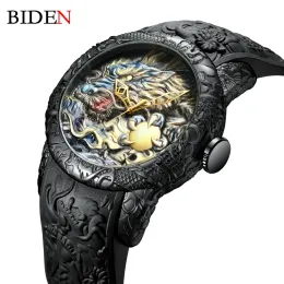 Fashion Mens Watches Dragon Design Quartz Watch Silicone Strap Waterproof Sport Wristwatch Male Clock Relogio Masculino