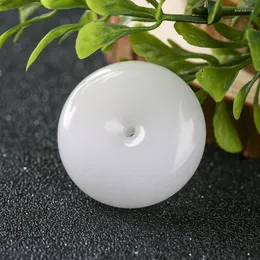 Beads Smooth Flat Gem Stone 23/26/30mm White Jad E Donut Round Pendant Fit Necklace Handmade DIY For Jewelry Components Making