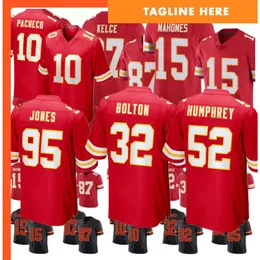 97 Felix Anudike-Uzomah 15 Patrick Mahomes 87 Travis Kelce 10 Isiah Pacheco 32 Nick Bolton 95 Chris Jones 52 Creed Humphrey uomo donna gioventù maglie da calcio