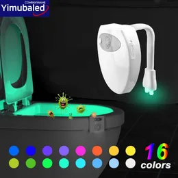 Nachtlichter Intelligenter PIR-Bewegungssensor Toilettensitz-Nachtlicht USB-wiederaufladbares Badezimmer-LED-WC-Licht 16/8 Farben Wasserdichte WC-Hintergrundbeleuchtung P230331