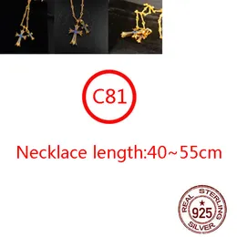 C81 S925 Sterling Silver Necklace Personlig mode Punk Hip Hop Style Jewelry Gold Plated Chain Set med Blue Diamond Cross Flower Letter Forme Gift for Lover