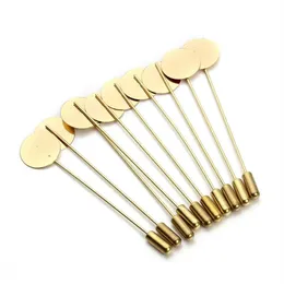 Whole- 20pcs lot 7 3cm Gold Plated Safety Pin Brooches Base With Flat Tip Pad Stopper for Women DIY Jewelry Supplies Making F3262s