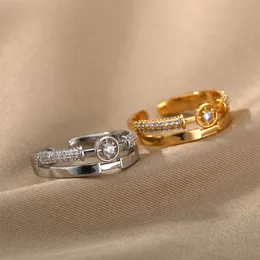 Fashion Star Pierścienie dla kobiet ze stali nierdzewnej złoty kolor cyrkon okrągły nieregularny regulowany pierścionek Pierścień Femme Wedding Biżuter