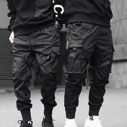 Summer Joggers Men Black Tactics Cargo Pants Hip Hop Streetwear Pencil Sweatpants Ribbon Pocket Byxor Elastiska midja Män plus storlek 5xl