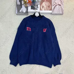 Kadın kazak çekme femme jumper deisgner sweaters hazine mavi peluş mektup jacquard yuvarlak boyun gevşek sarkık kazak süveteri