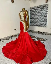 Afrikanska Sier Crystals Red Mermaid Prom Dresses 2024 Sparkly Crystal Pärlad brudkväll Formell klänning för svarta flickor