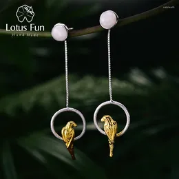 Orecchini pendenti Lotus Fun vero argento sterling 925 naturale creativo fatto a mano gioielleria raffinata unica ed elegante goccia di pappagallo per le donne Brincos