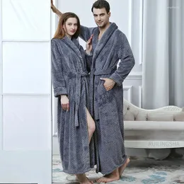 Men's Sleepwear Men Winter Extra Long Warm Flannel Bathrobe Plus Size Coral Fleece Bath Robe Women Jacquard Dressing Gown Lovers Home